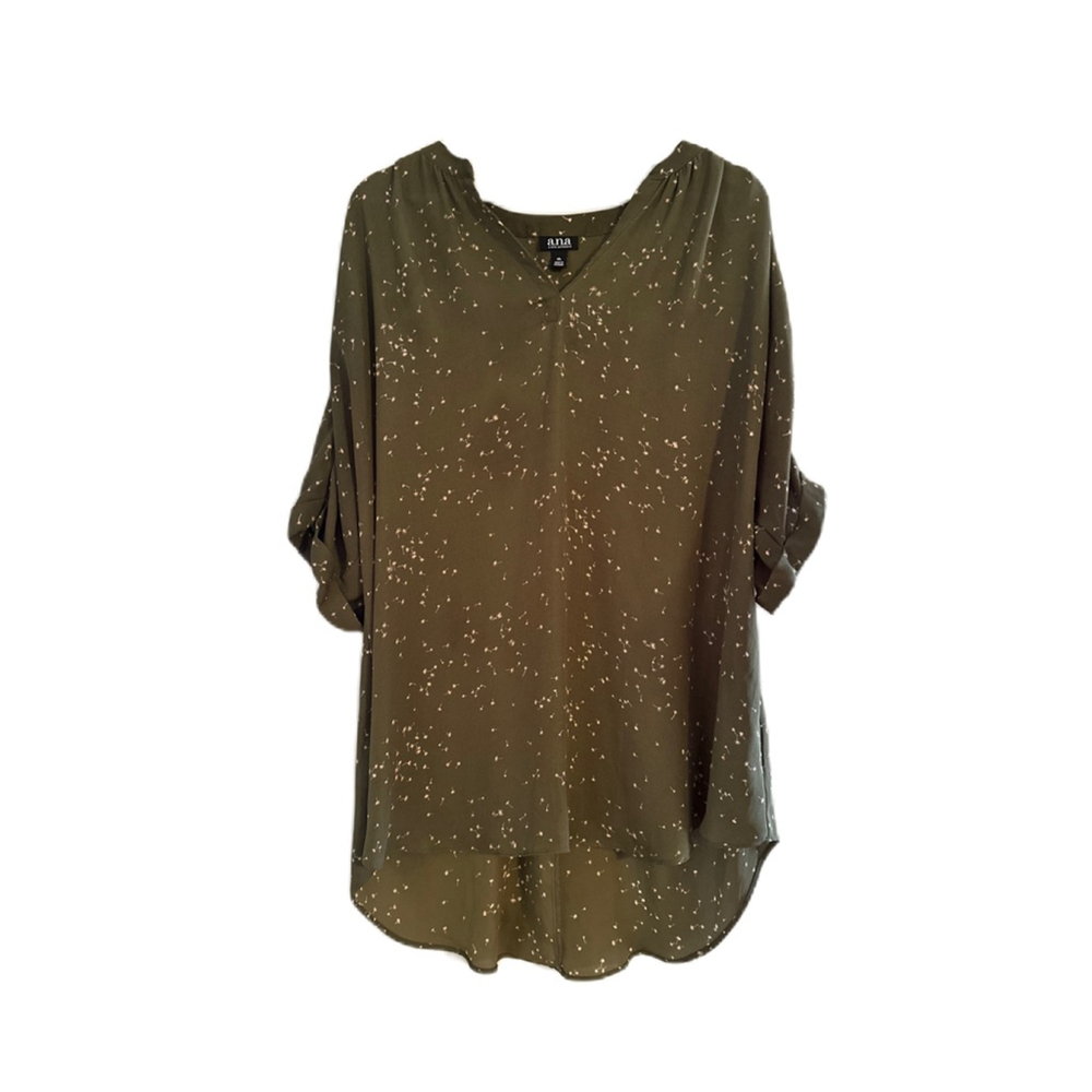A.N.A A New Approach Women’s V-Neck Olive Green Dandelion Blouse Size‎ XL - Picture 8 of 15